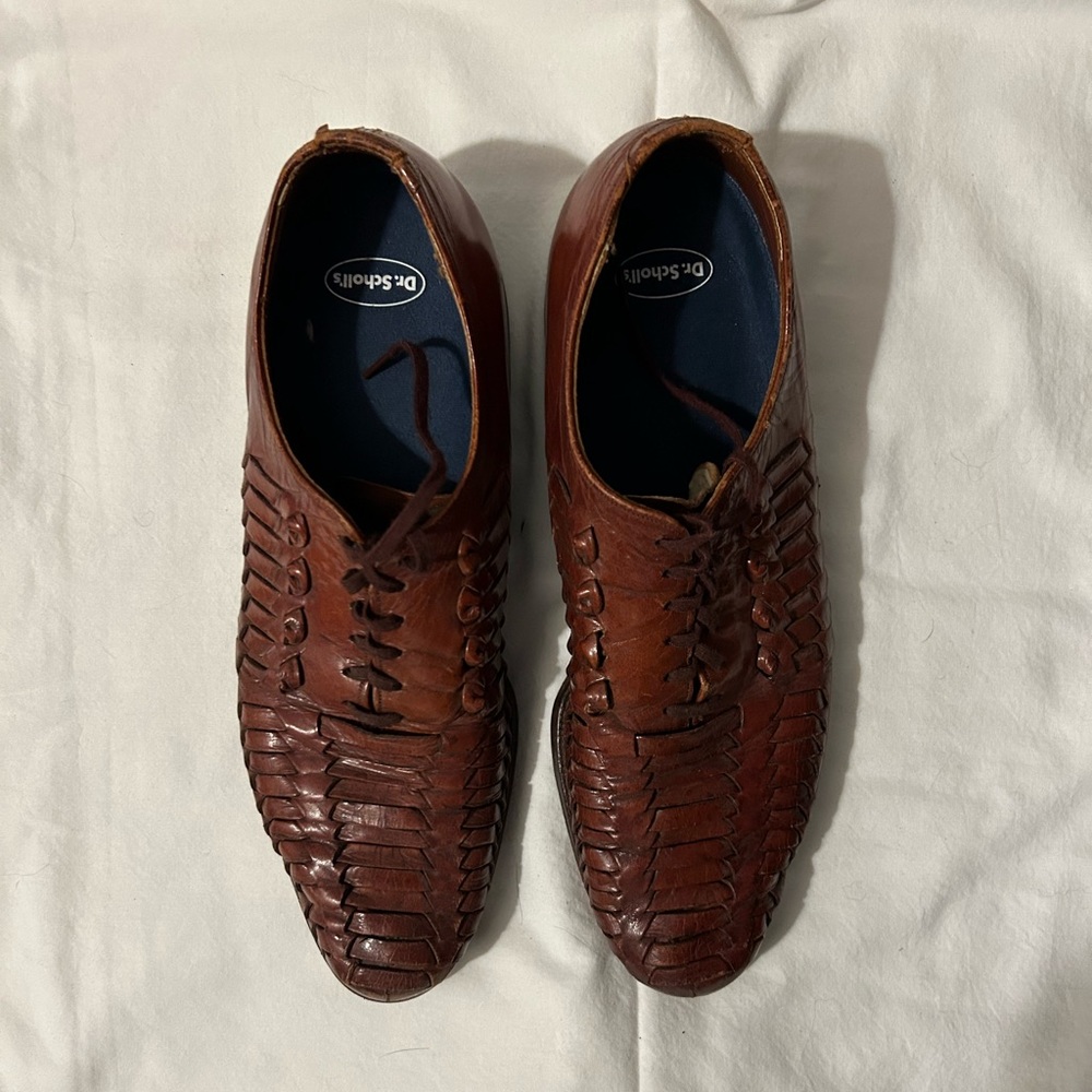 Brown leather, woven loafers, size 8.5/9, men’s